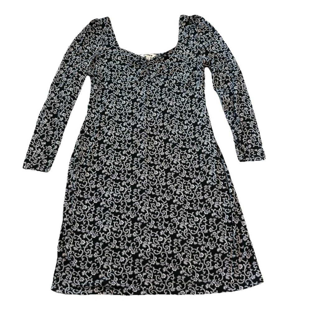 Boden Sweetheart Jersey Dress Sz 12 Long Black Tencel Floral Long Sleeve Preppy